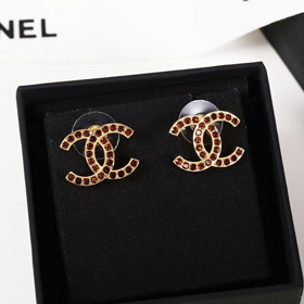 Chanel amber double c rhinestone vintage gold earrings-3742