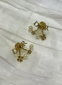 Dior gold star pearl double ball earrings-4017